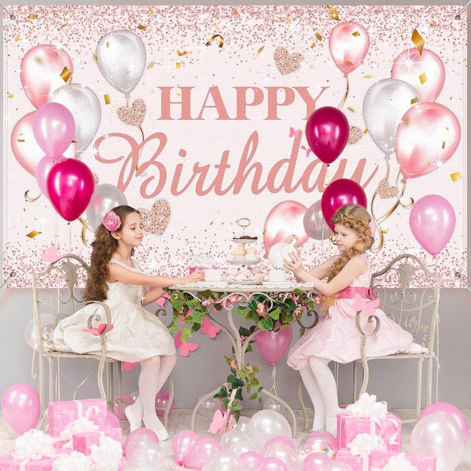 Pink and Rose Gold Happy Birthday Party Decorations Supplies Birthday Party Back