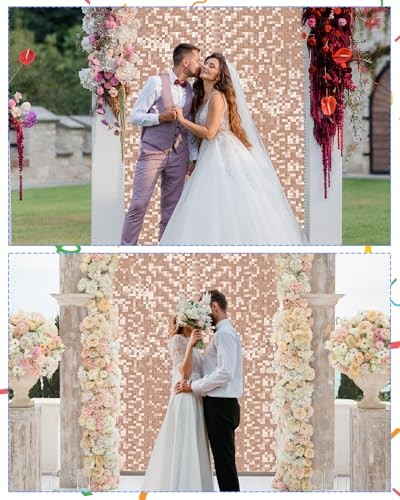MJKEOMO 24Pcs Champagne Shimmer Wall Backdrop Panels for 4FT x 6FT Celebration