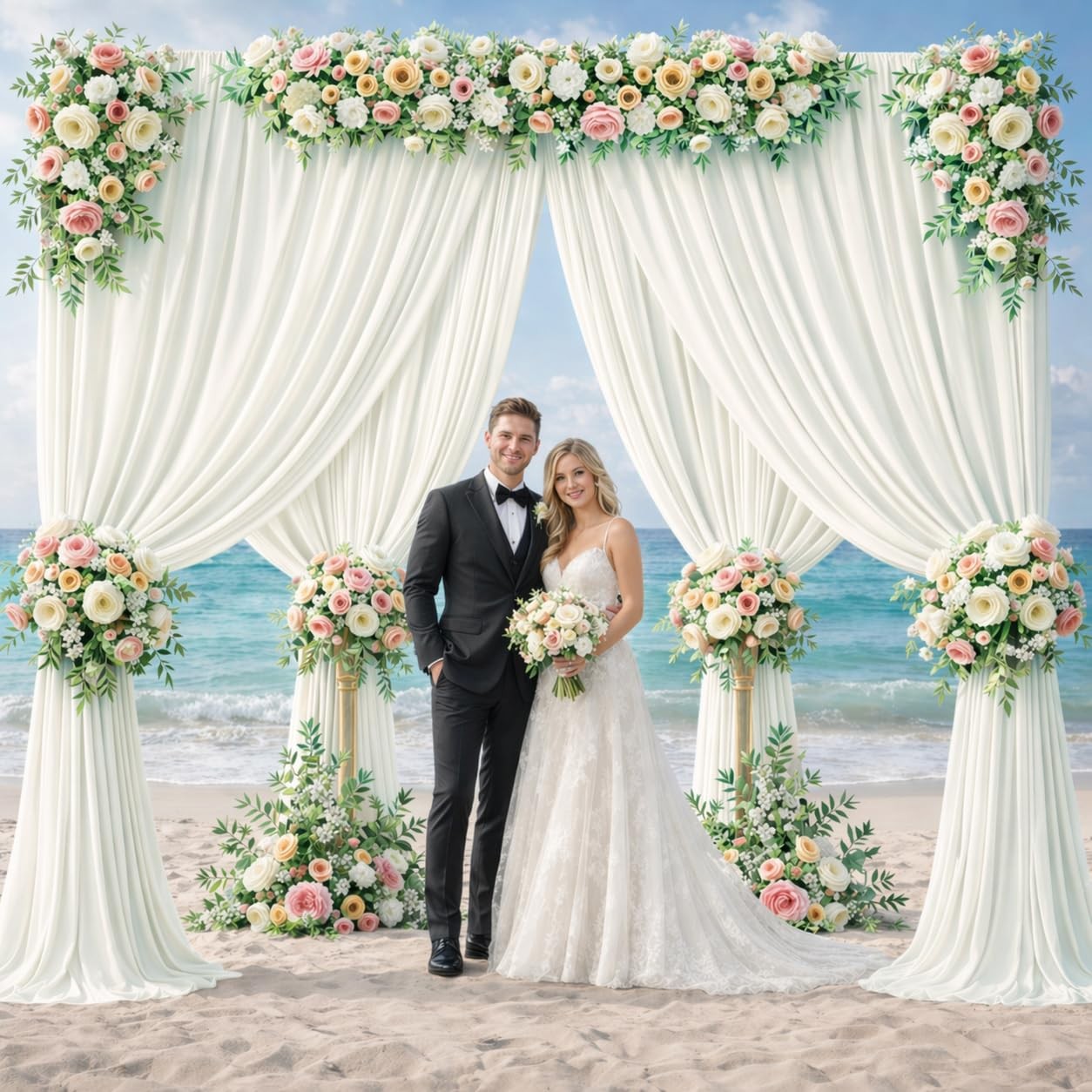 20×10 FT Ivory Wedding Backdrop Curtain, Fabric Backdrop Thick Polyester Drap…