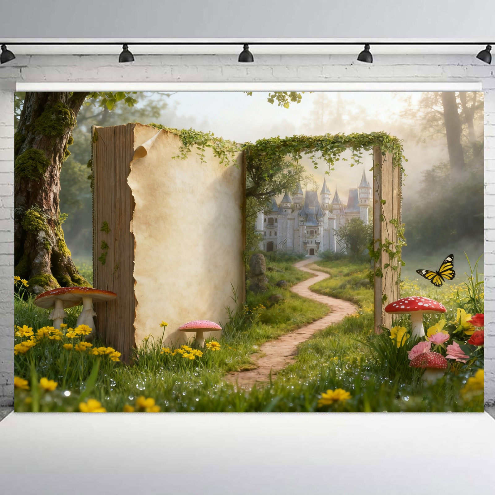 10x8ft Fairy Tale Books Mushroom Forest Castle Vinyl Backdrop Photo Background