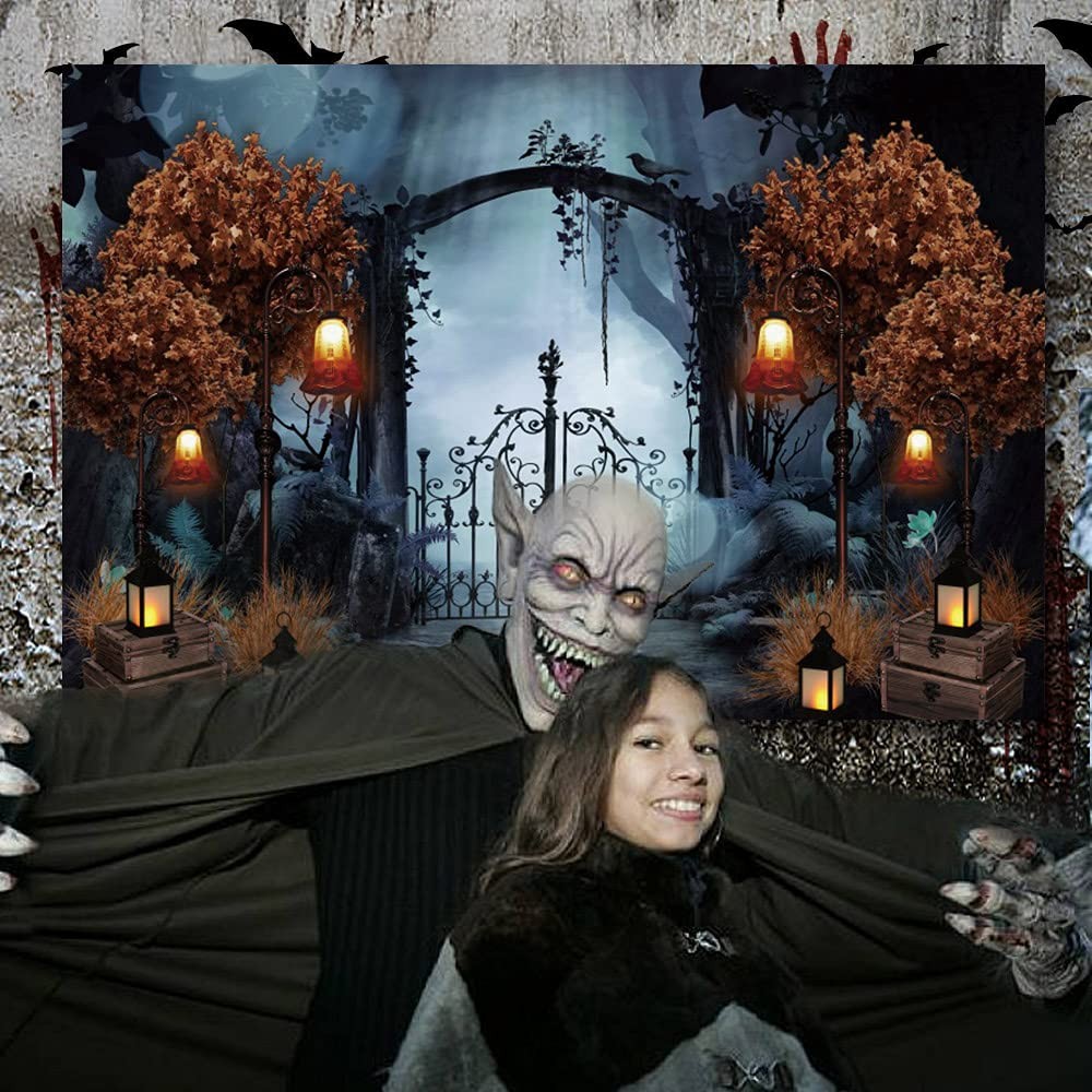 10x8ft Fabric Halloween Backdrop Horror Cemetery Iron Gate Scary Studio