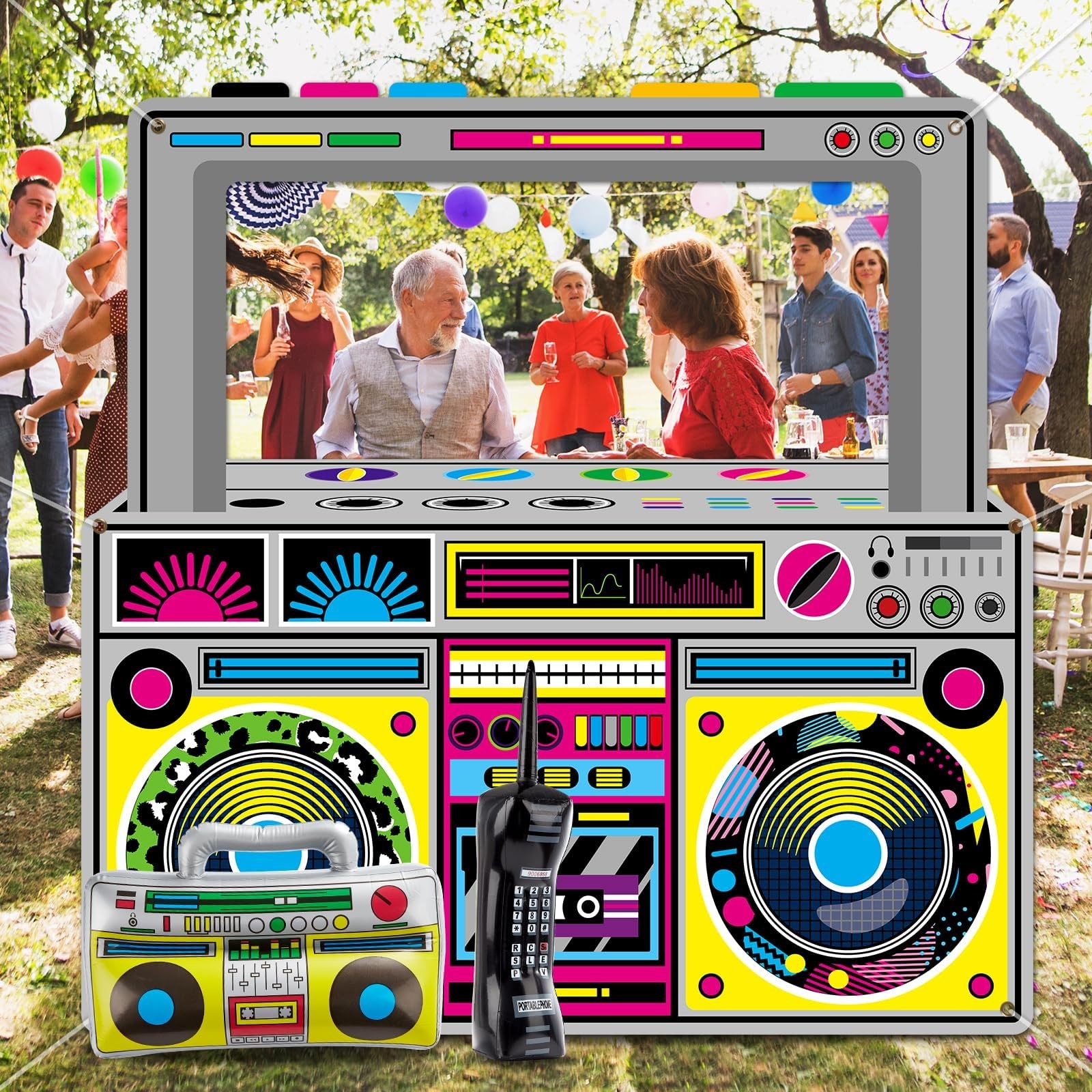 90s 80s Party Decorations Radio Boombox Photo Booth Props Inflatable Radio Bo…
