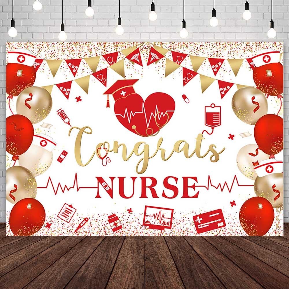 7x5ft Congrats Nurse Backdrop Red Gold Nurse Graduation Photography Background C