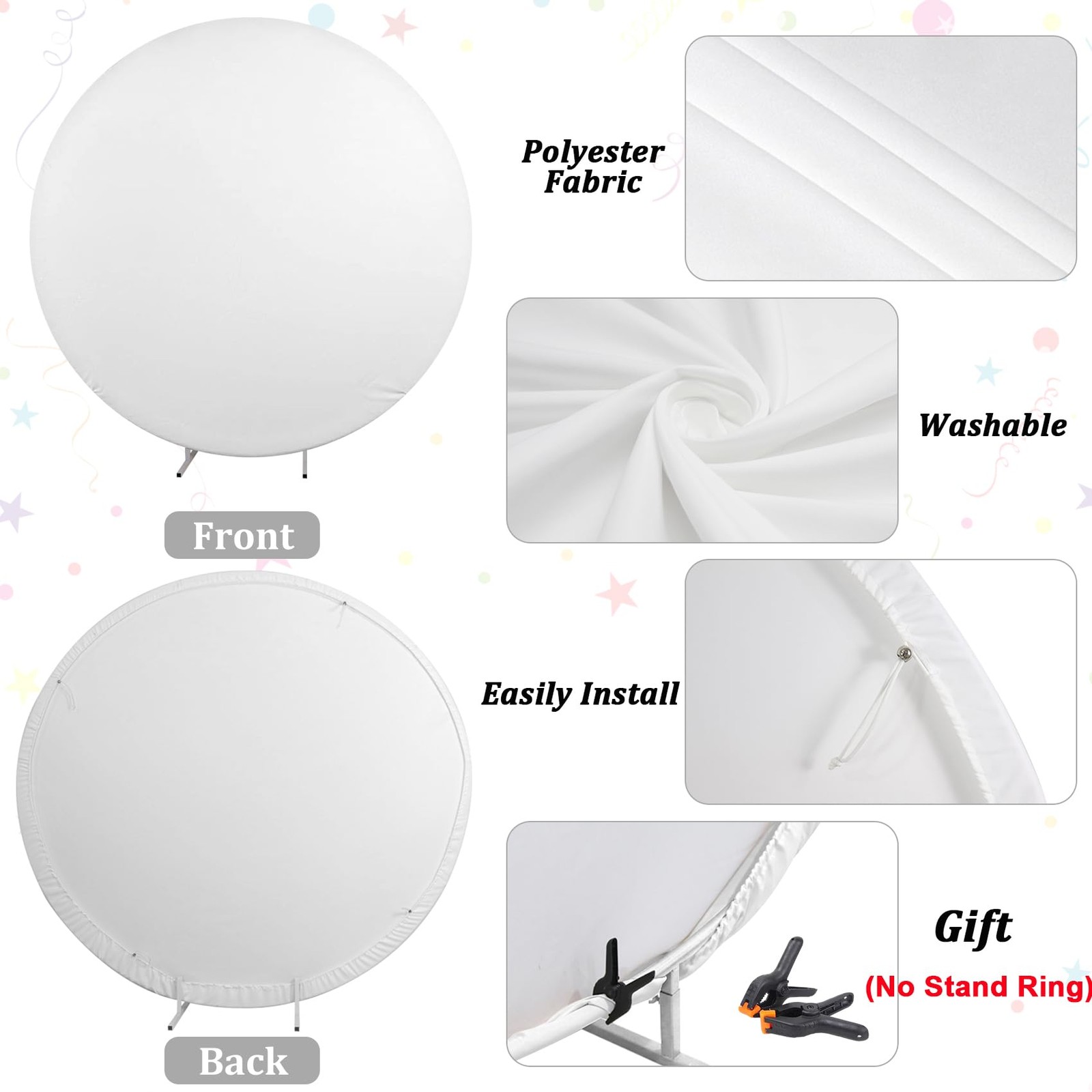 Renaiss 7.5×7.5ft Grad Cap Round Backdrop Covers Glittering Golden Ribbon Bla…