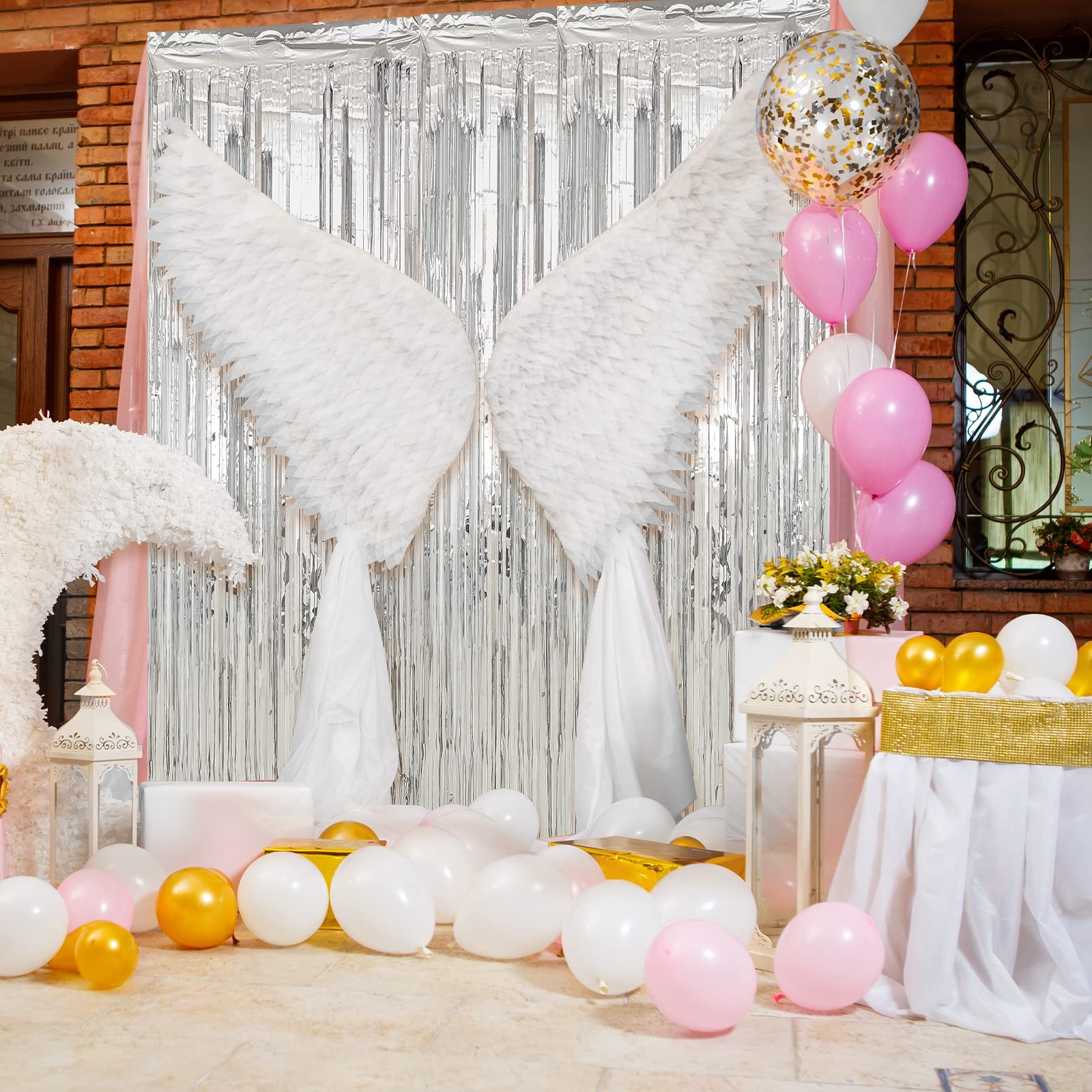 4 PCS 3.3×9.9 Ft Silver Foil Fringe Curtain Backdrop Tinsel Door Streamer