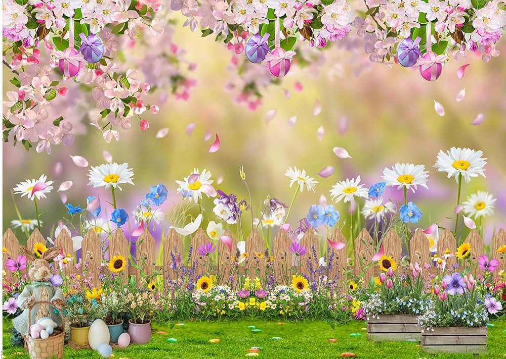 Spring Easter Backdrop Pink Flowers Photography Background Decor 8×6 Foot