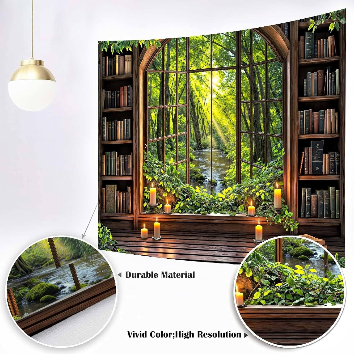 Vintage Forest Bookshelf Backdrop for Zoom Meetings
