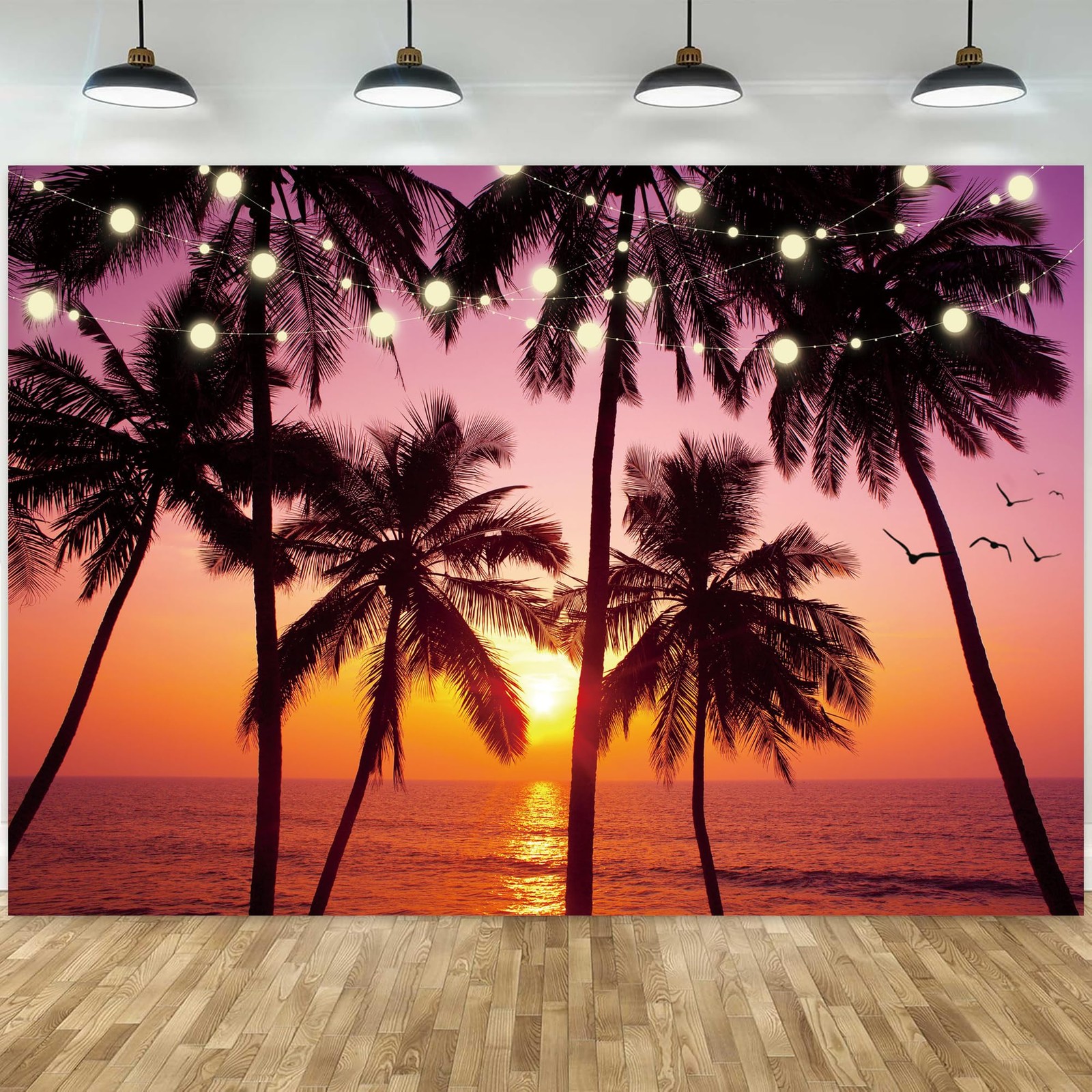 7x5ft Sunset Summer Beach Hawaiian Luau Surfboard Photography Backdrop