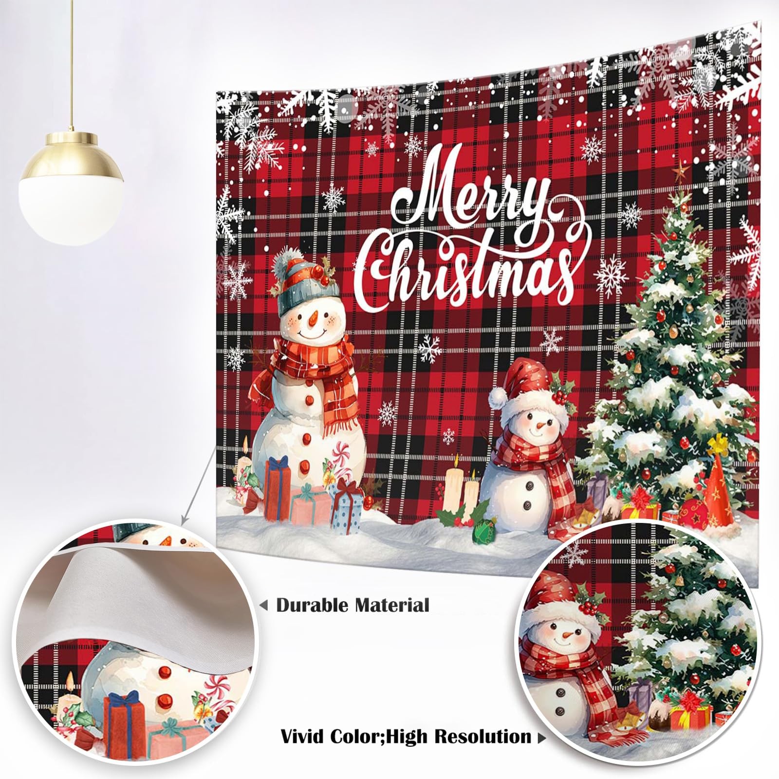 Merry Christmas Red Black Buffalo Plaid Holiday Photo Backdrop 7x5ft Mat