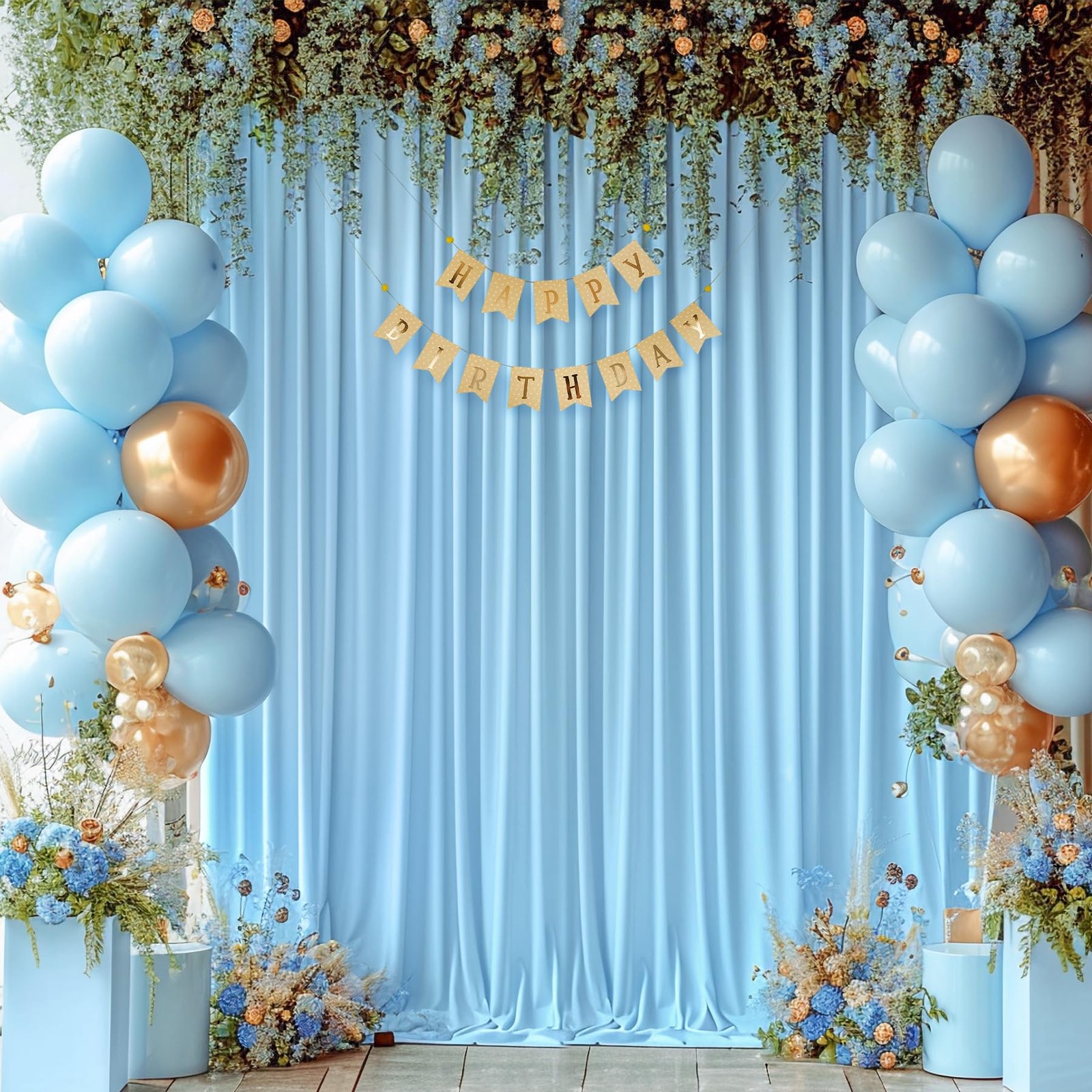 8x10ft Baby Blue Wrinkle Free Polyester Backdrop Curtain 2 Panels 4x10ft