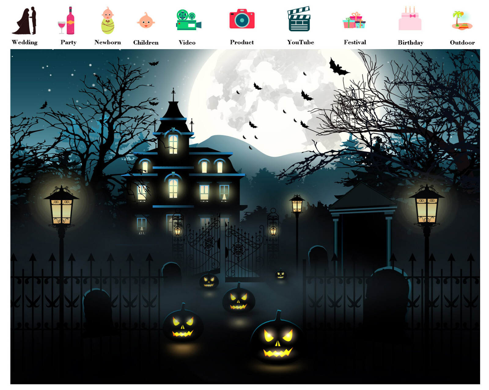 10x8ft Pumpkin Gothic Haunted House Halloween Vinyl Backdrop Photo Background