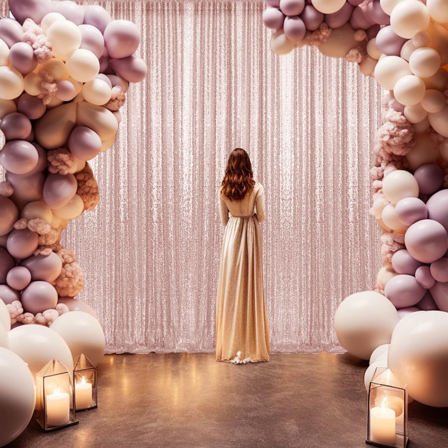 10x10FT Rose Gold Sequin Backdrop Curtain Photography Glitter Background