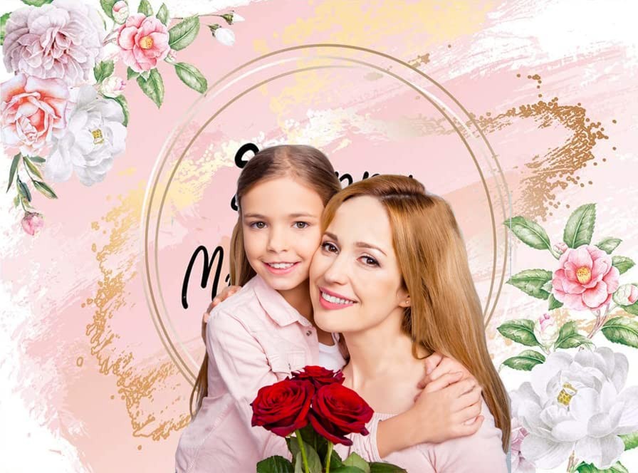 7x5FT Happy Mother’s Day Backdrop Pink Flower Background Mother Festival Party D