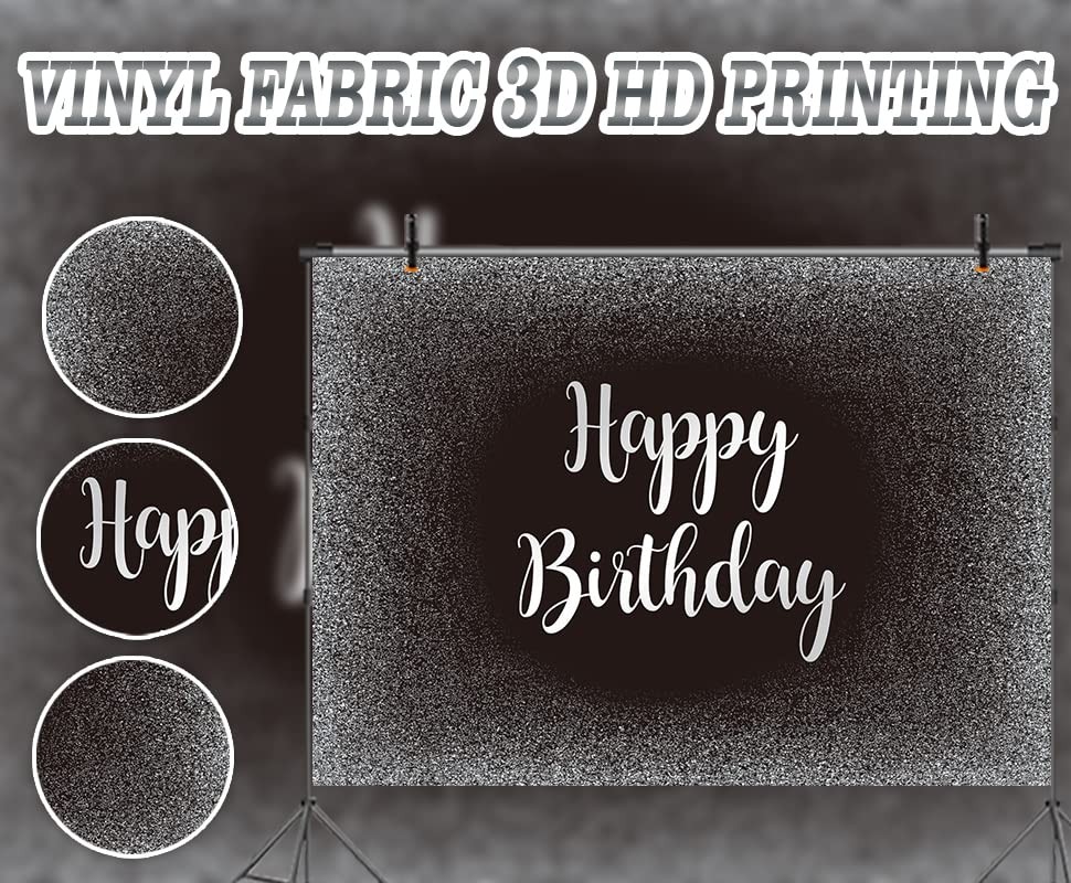 Black and Silver Happy Birthday Backdrop Fathers Day Grey Glitter Photography…