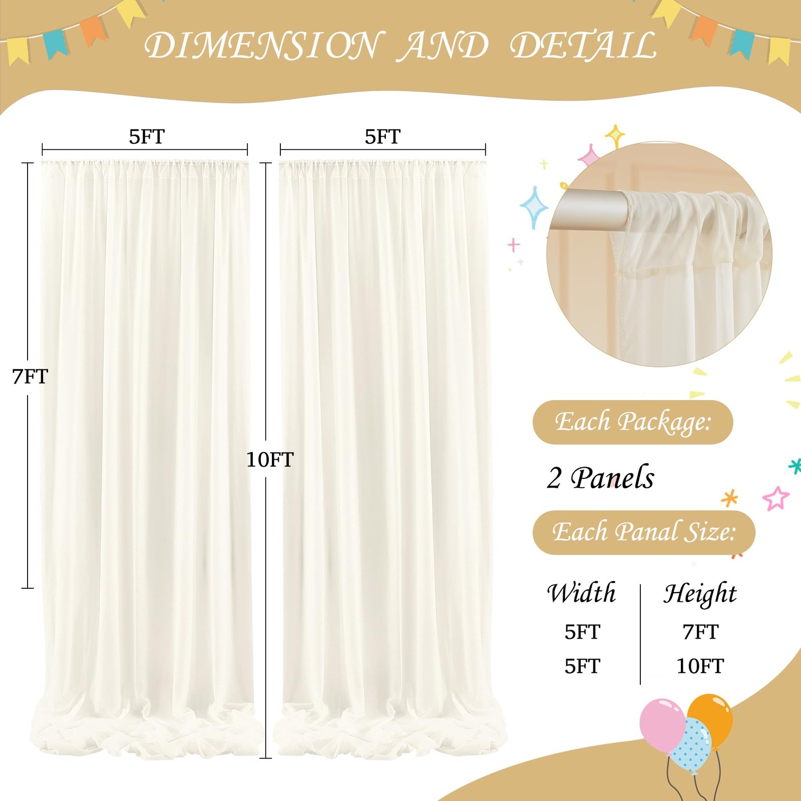 10 x 10 Ft Ivory Chiffon Backdrop Curtain Lights String Wrinkle Free Drapes