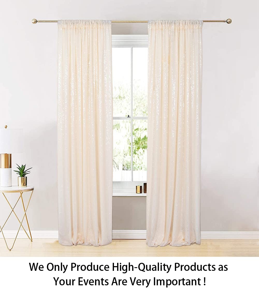 2 Panels Ivory Sequin Curtains, 2FTX7FT, Glitter Backdrop Drapes, Party, Photo