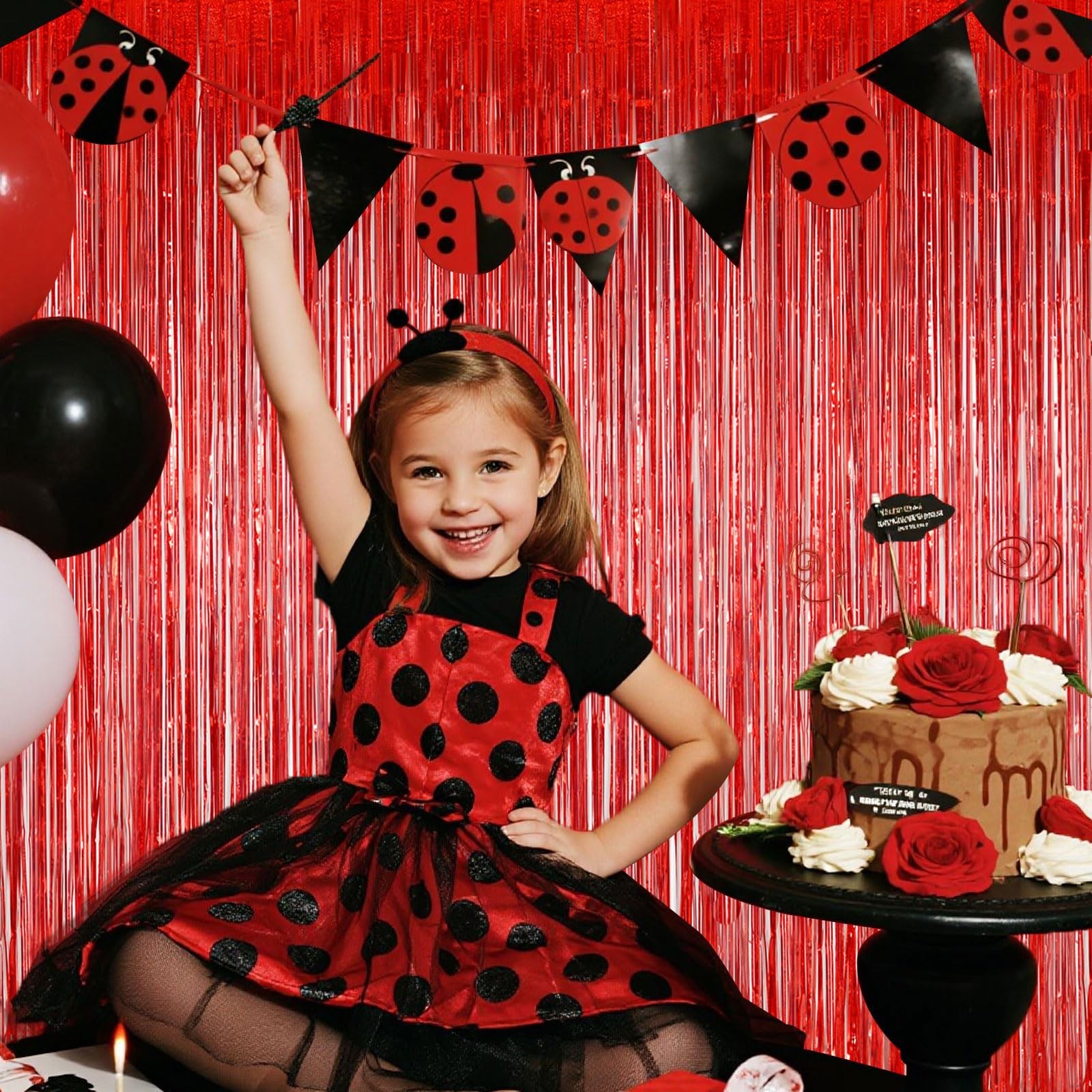 Red Foil Curtains 3.28×6.56 Ft Shiny Metallic Tinsel Backdrop Fringe