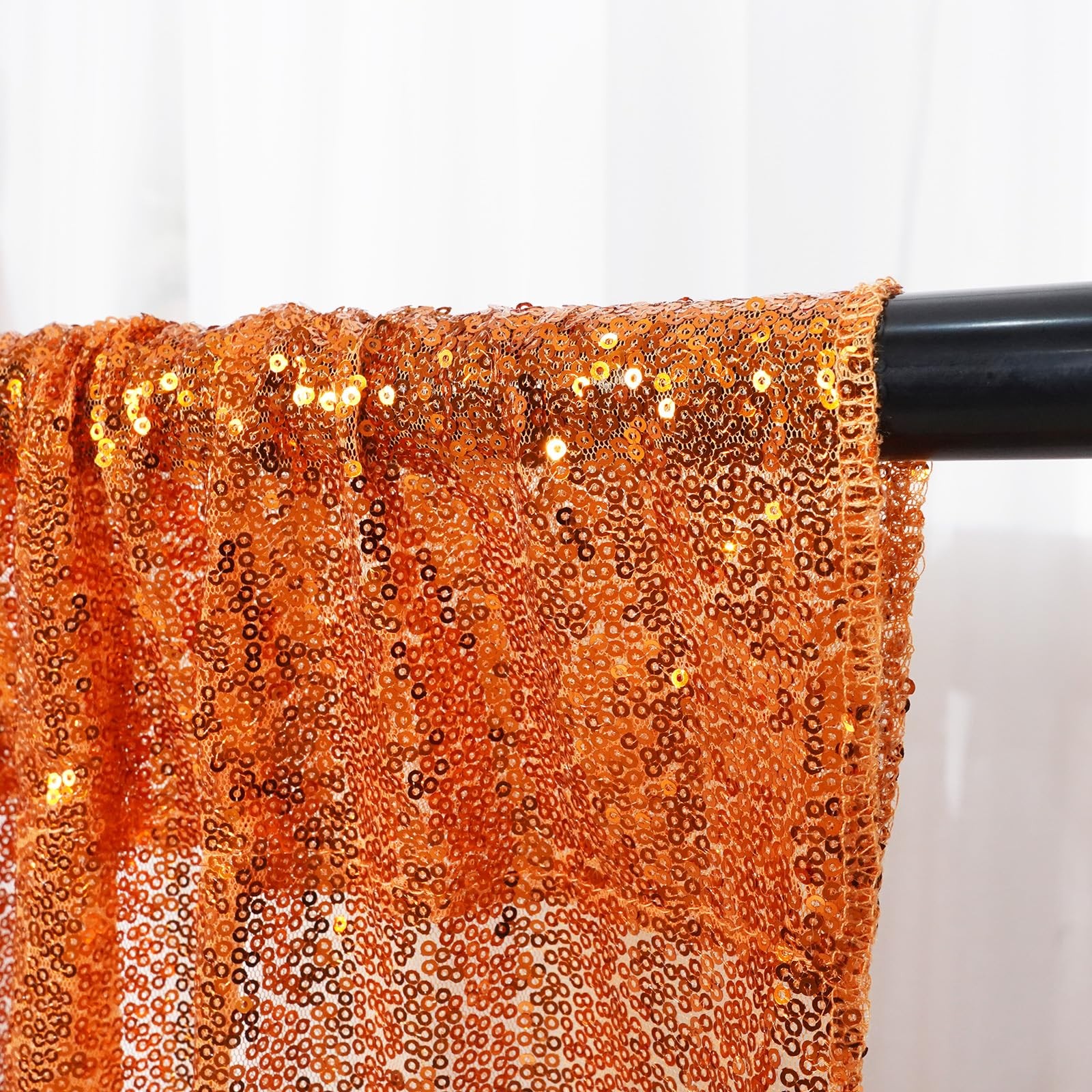 2 PCS 2×8 Ft Orange Sequin Backdrop Curtain Glitter Panel Wedding Party