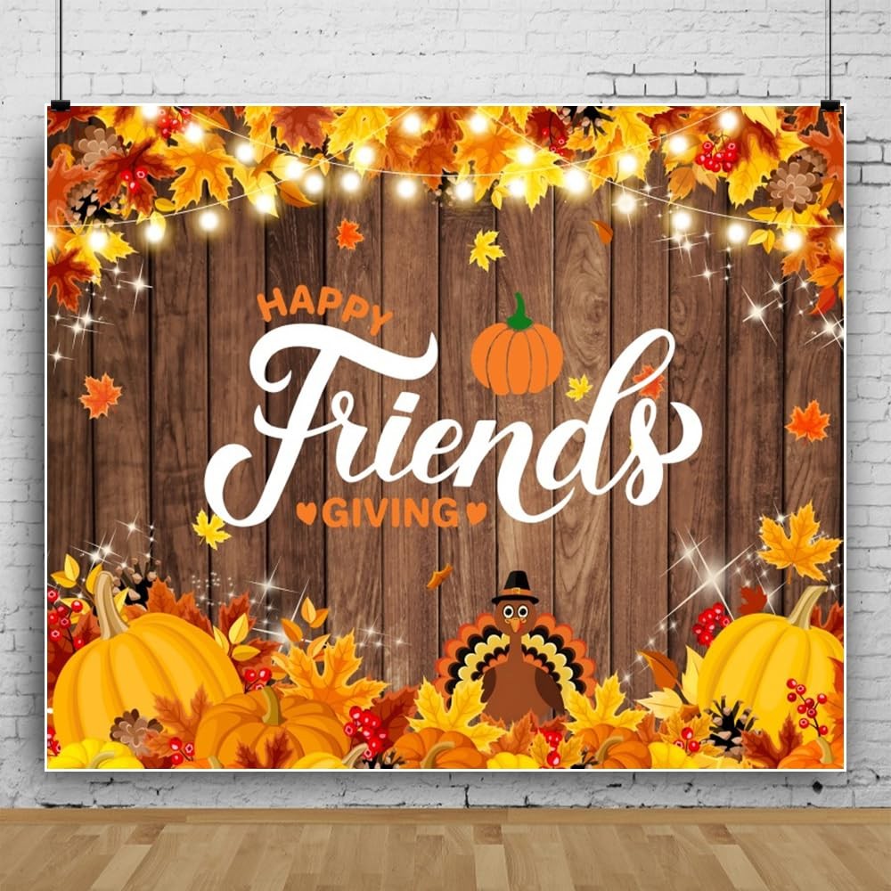 Happy Friendsgiving Backdrop 10x8ft Fabric Autumn Thanksgiving Dinner Decor