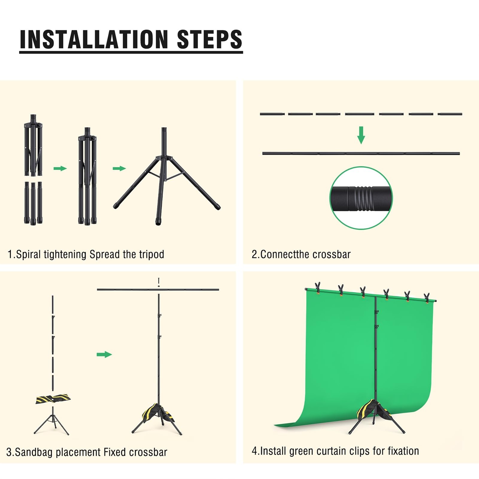 Green Screen Backdrop Kit with Stand, 8×7.2ft Portable GreenScreen Background…
