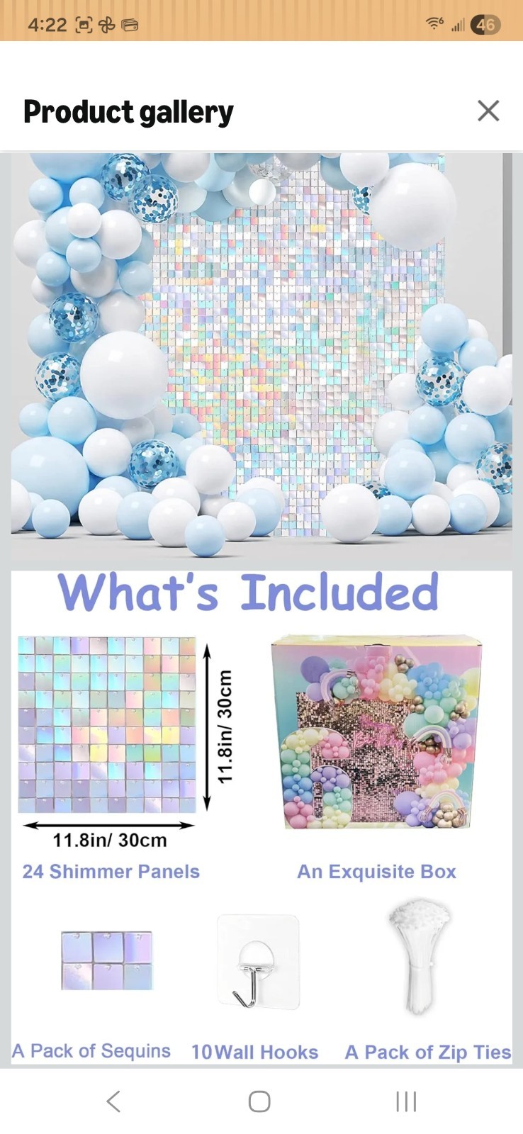 WUHANG S-24 Square Sequin Shimmer Backdrop, 24 Panels 11.8×11.8 in