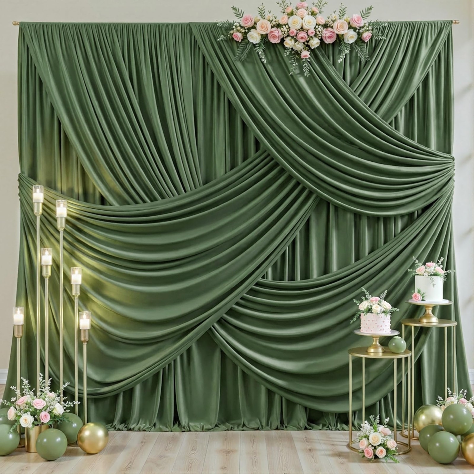 2 PCS Valley Dark Green Backdrop Curtains 5×10 Ft Panels Party Photography