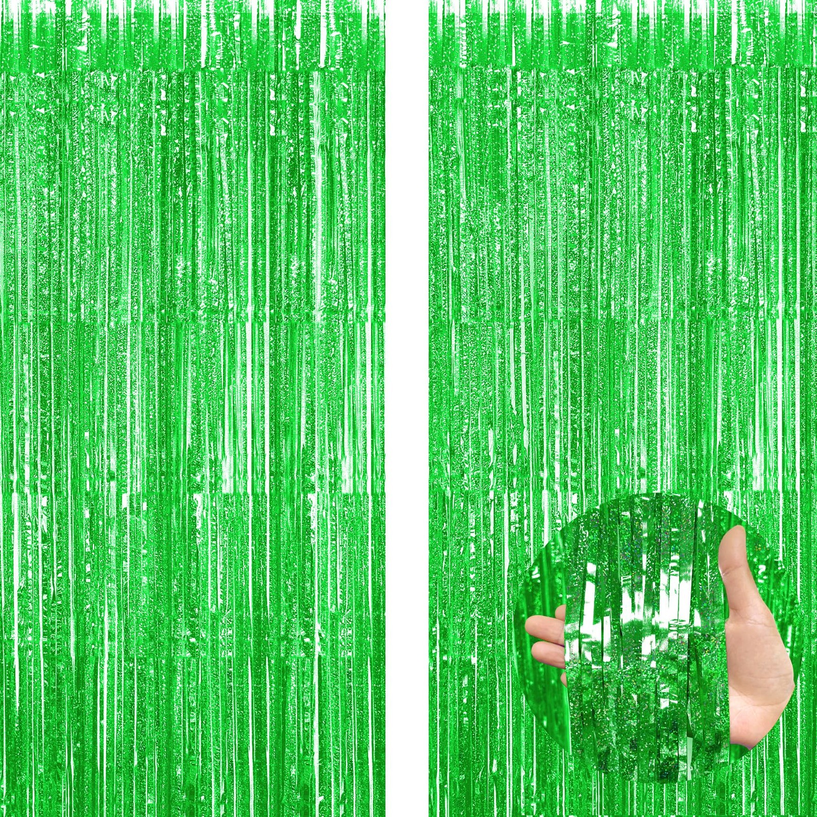 2 PCS 3.3×8.2 Ft Green Foil Fringe Curtains Birthday Party Streamers Backdrop