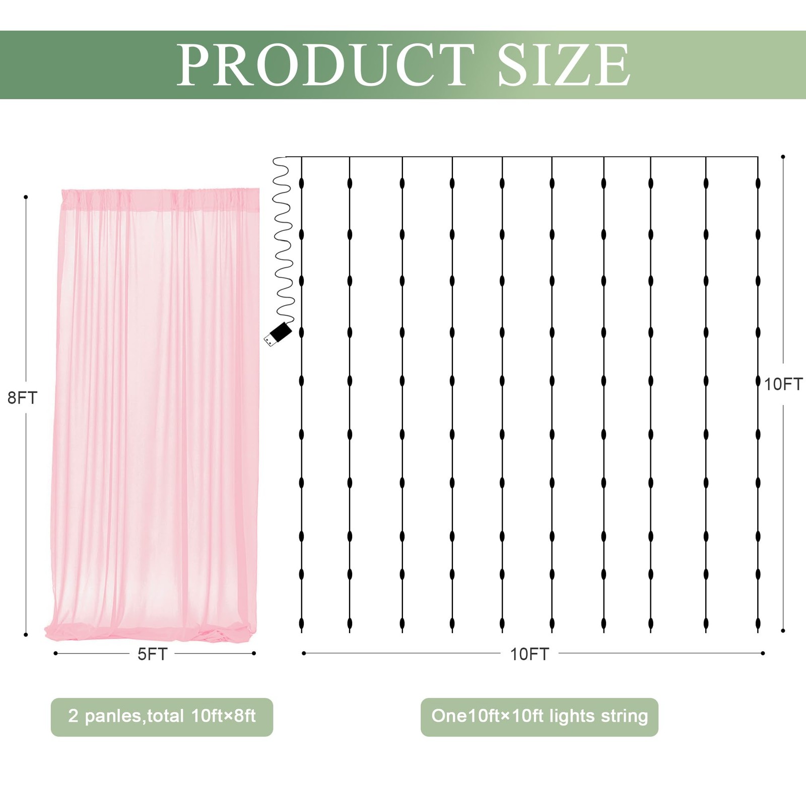 Tulle Backdrop Curtain With Lights 10x8ft Pink Sheer Wedding Party Decor