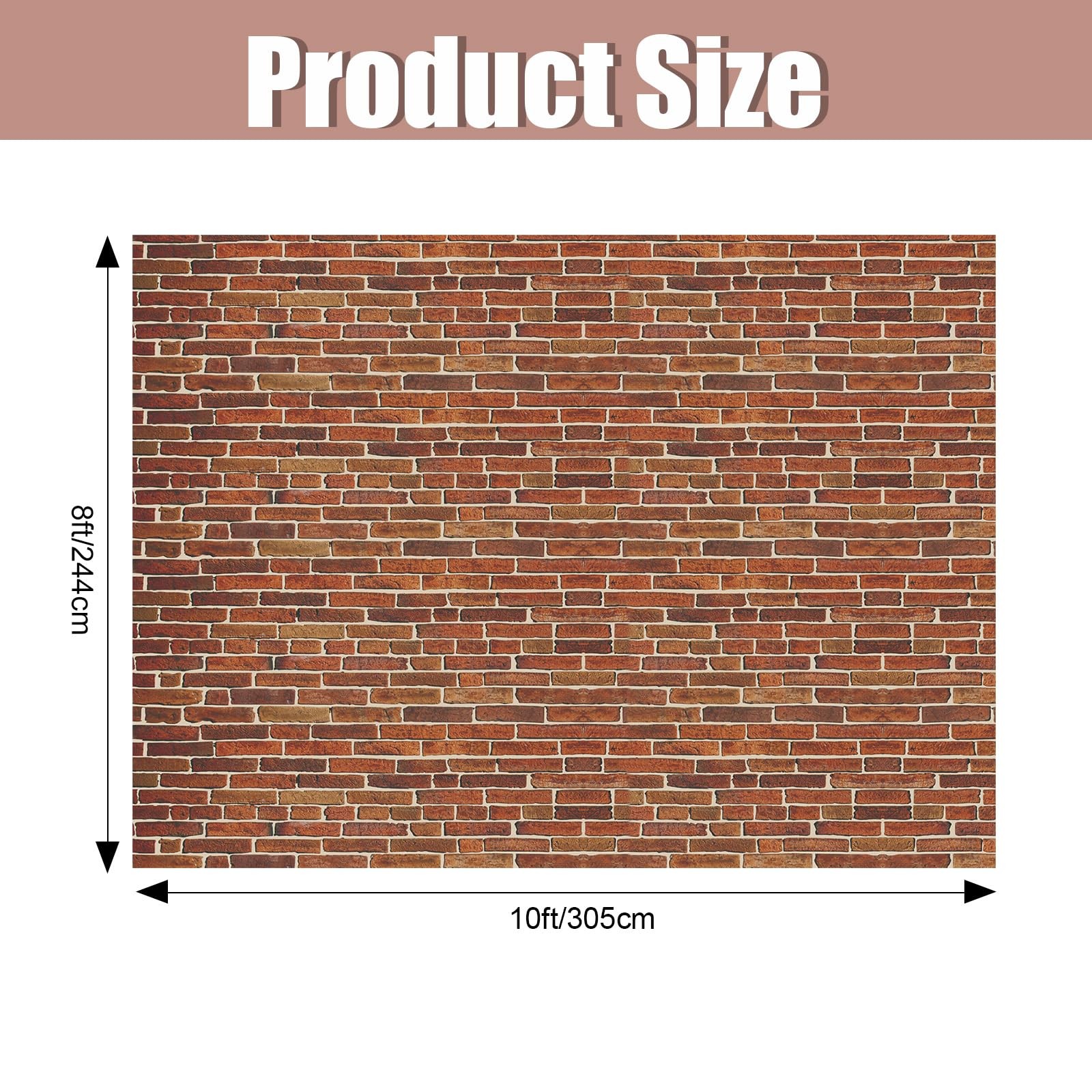 VitalCozy 10 x 8 ft Brick Wall Backdrop for Photography 10 x 8 ft, Dark Red