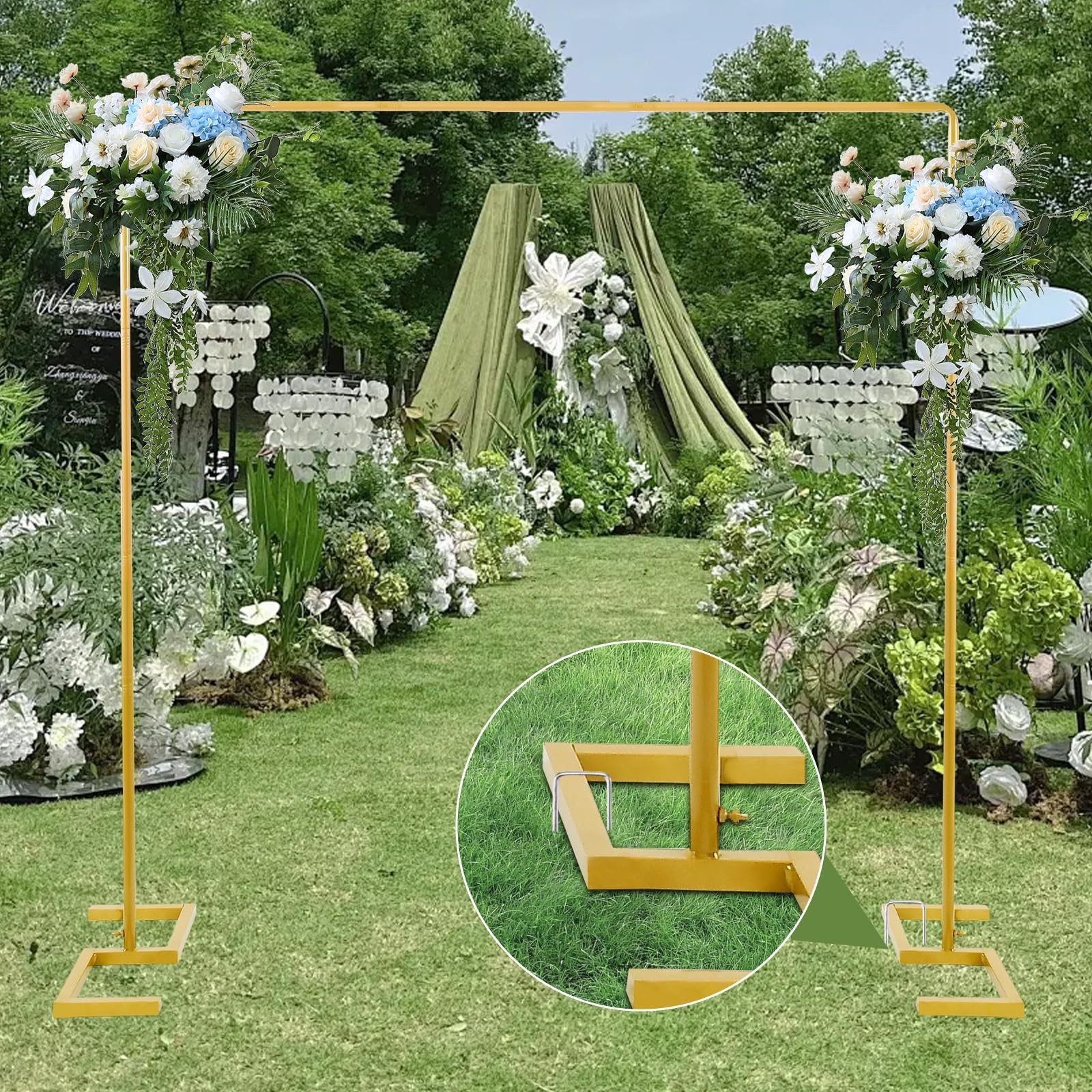 8.2FT x 8FT Backdrop Stand Heavy Duty with Base, Gold Portable Adjustable Pip…