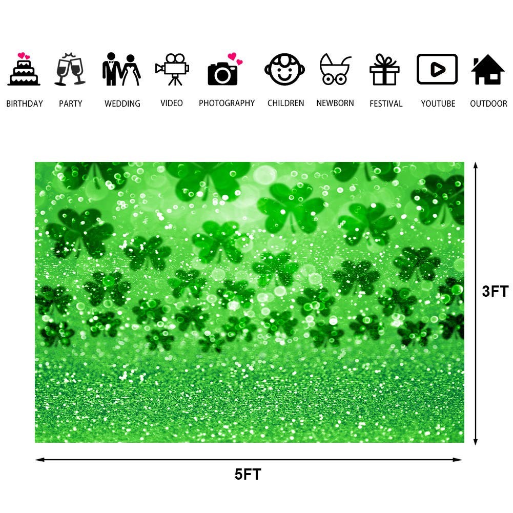 Happy St. Patrick’s Day Photography Backdrop Lucky Irish Green Shamrock Bokeh