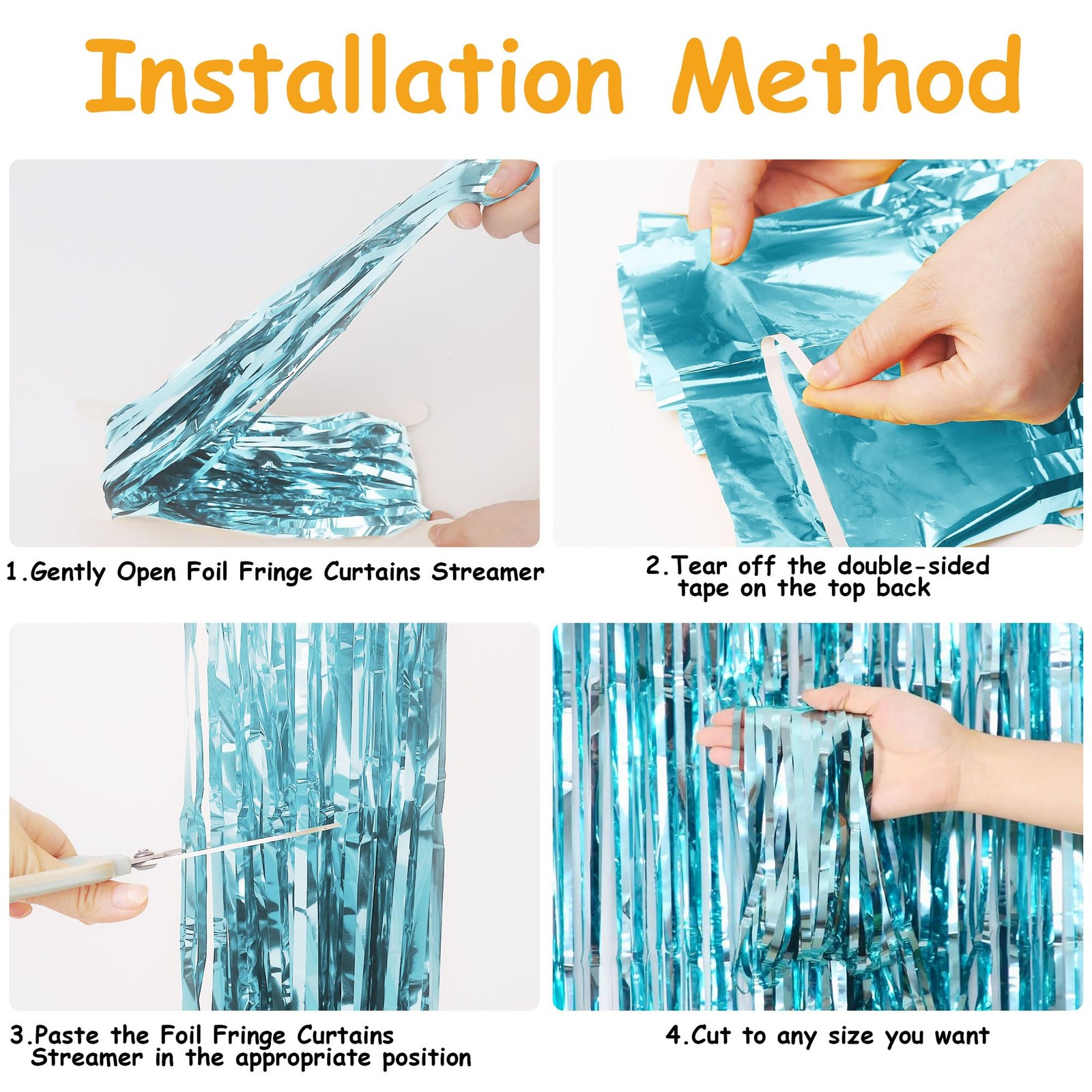 2 PCS Light Blue Tinsel Backdrop 3.28×6.56 ft Glitter Foil Fringe Curtains