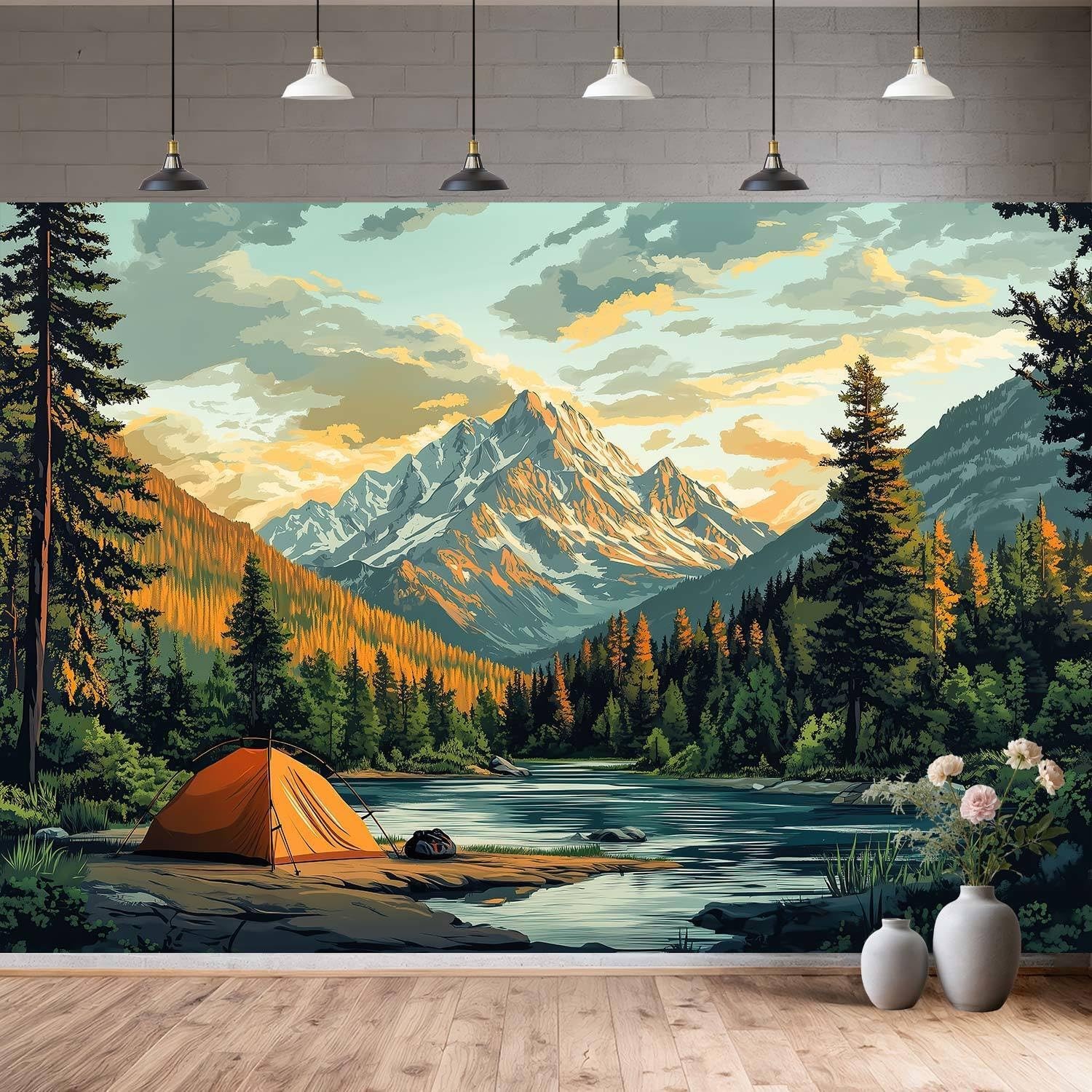10X8ft Nature Mountain Forest Camping Backdrop Scene Orange Tent Camping Adve…