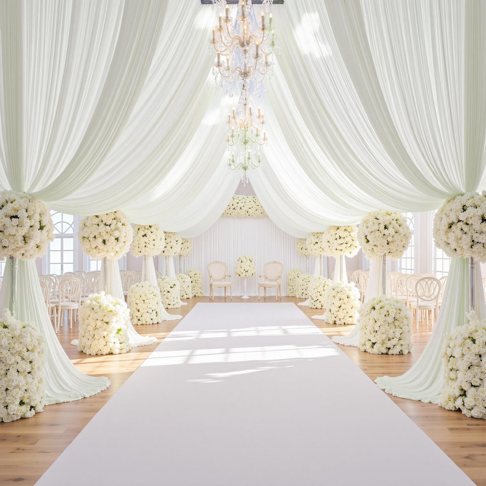 Party Village 60ft×15ft Ivory Backdrop Curtain W5′ x H15′(12 panels),