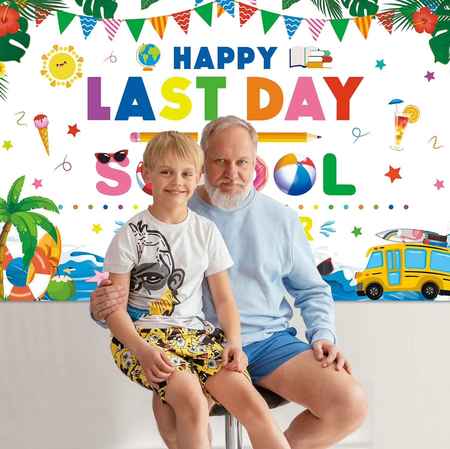 Happy Last Day of School Hello Summer Backdrop Banner End of School Year Them…