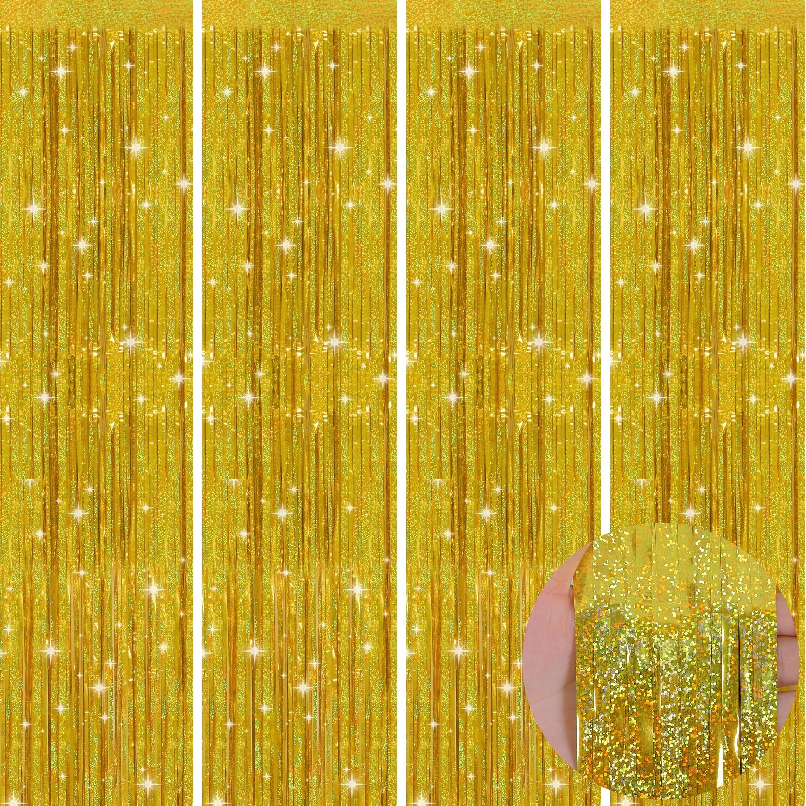 4 Pack Gold Foil Fringe Tinsel Backdrop Curtains for Birthday Bachelorette