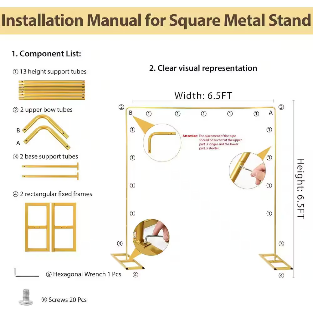 Square Metal Backdrop Stand 6.5 Ft. Adjustable Wedding Arch Rectangle Stand with