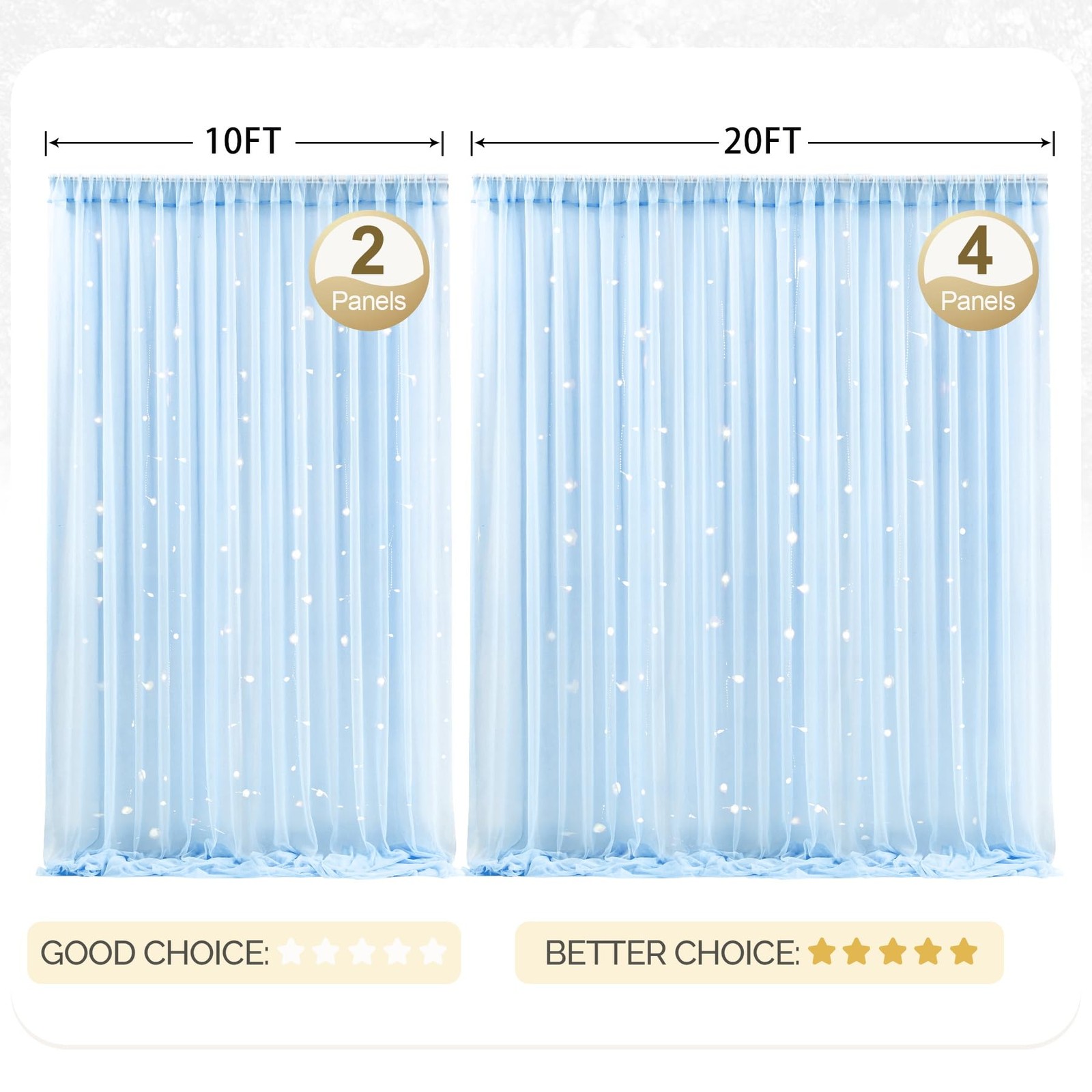 Tulle Backdrop Curtain Light String Wedding Ceremony Reception Baby Blue 10x10ft