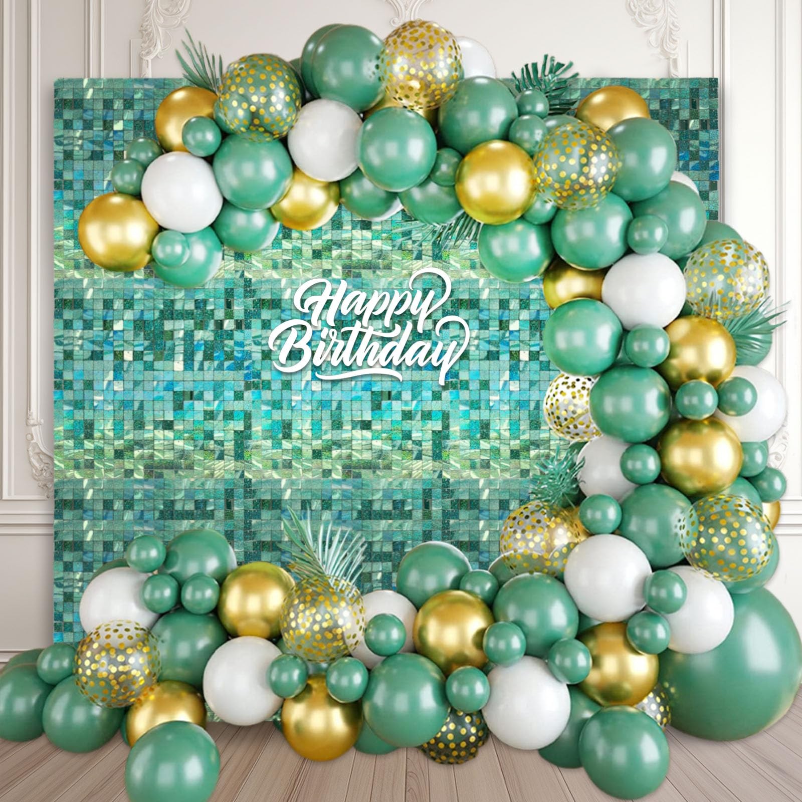 48 PCS Light Green Shimmer Wall Backdrop, Laser Square
