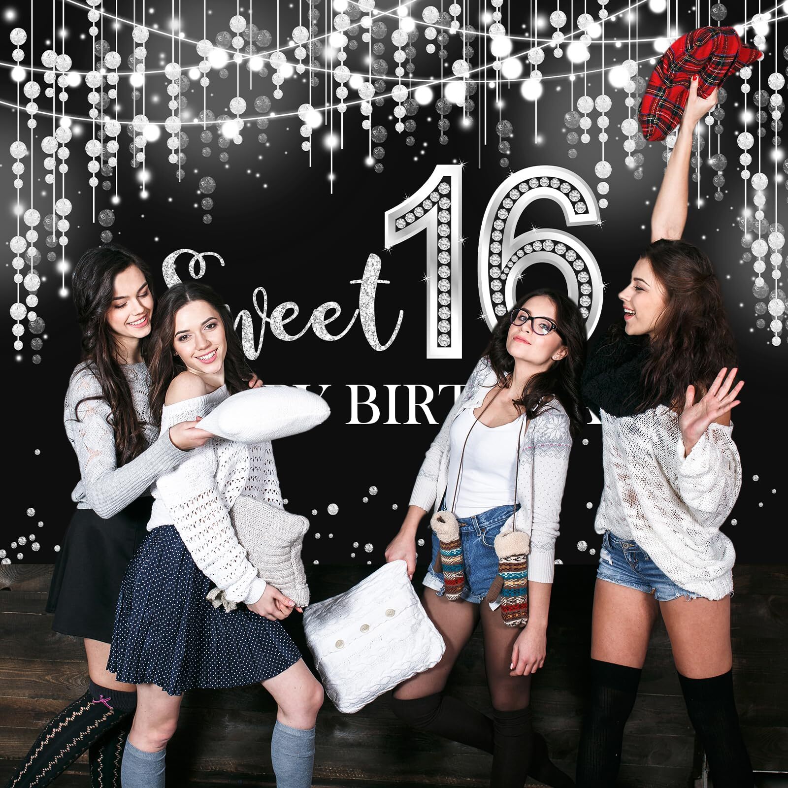 7x5ft Sweet 16 Birthday Backdrop Glitter Silver Background Party Decor