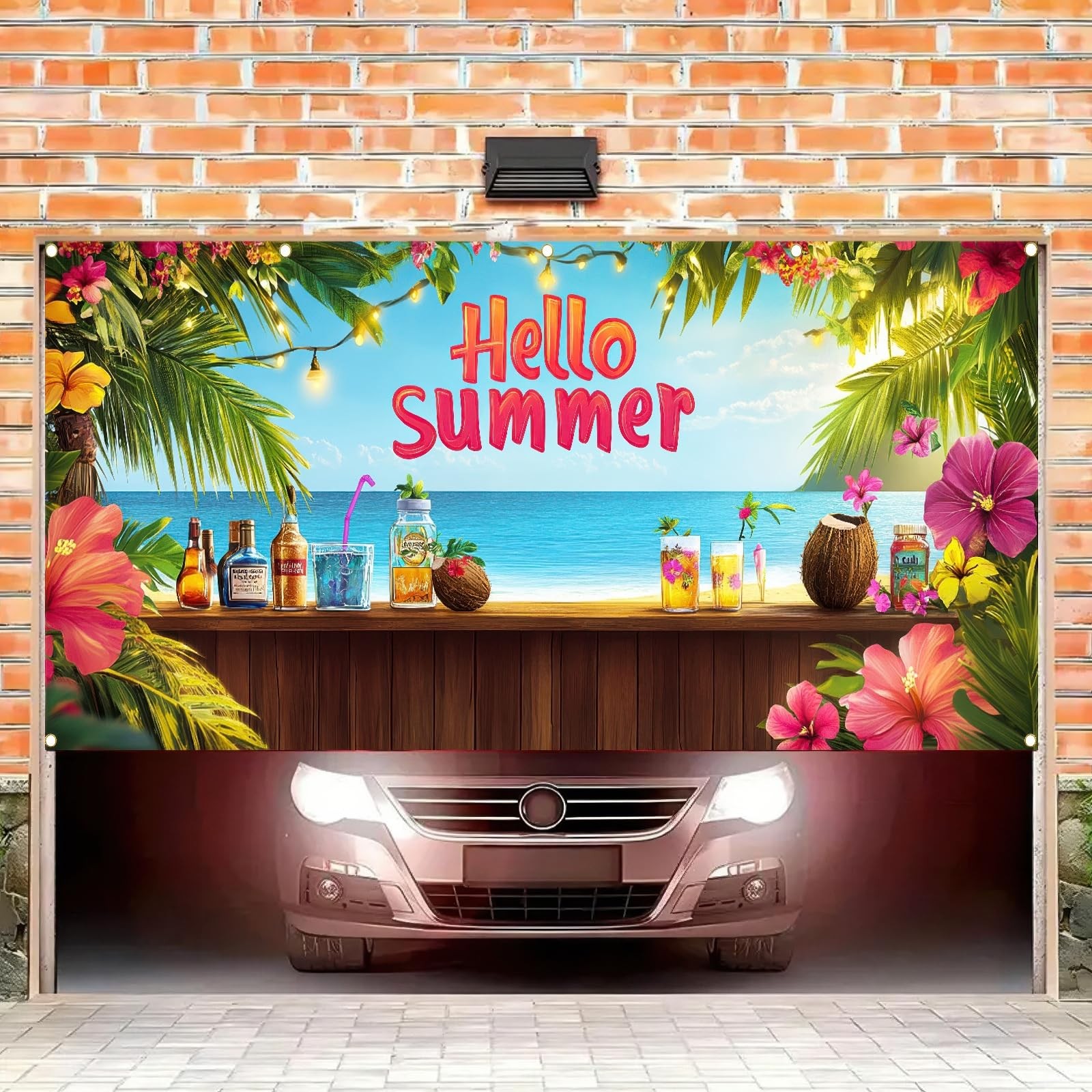 Hello Summer Hawaiian Garage Door Banner 13x6ft
