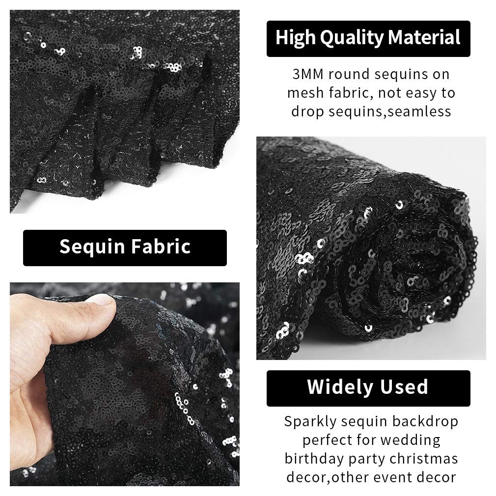 4 PCS 2x8FT Black Sequin Backdrop Curtain Glitter Panel Party Decoration