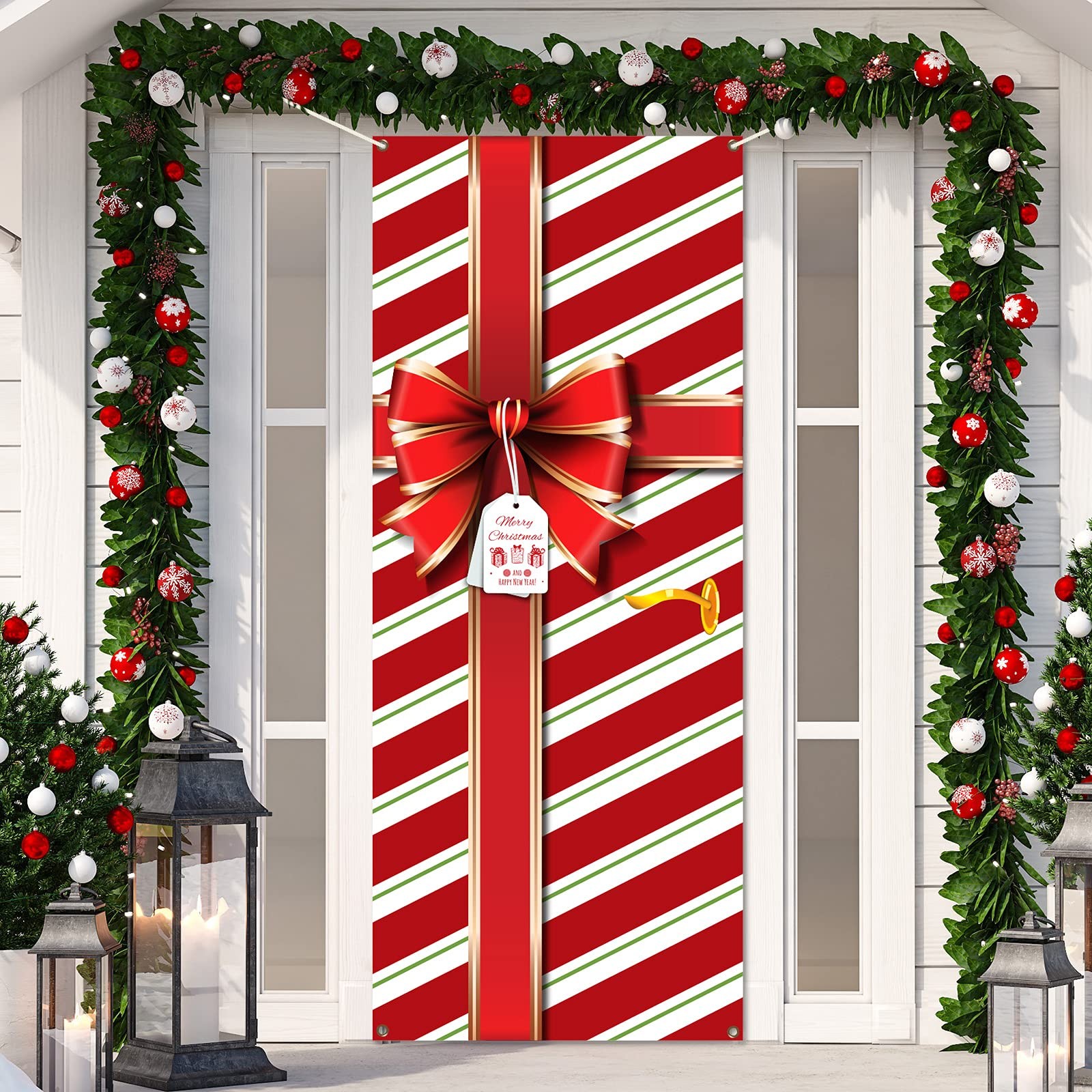 Christmas Door Cover Decoration Merry Box Bowknot Photography One Size, Red
