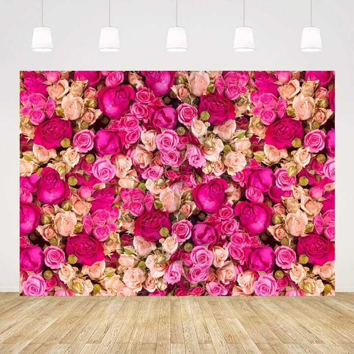9x6ft Pink Red Rose Flowers Photography Backdrop Valentine’s Day Photo Backgr…