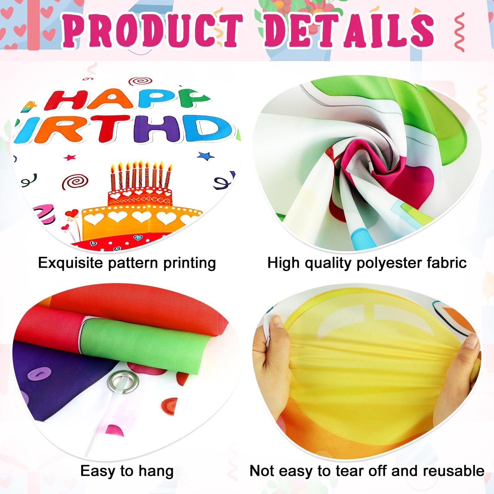 Happy Birthday Backdrop Banner, Colorful Birthdays 6 X 3.6 Feet, Multicolor