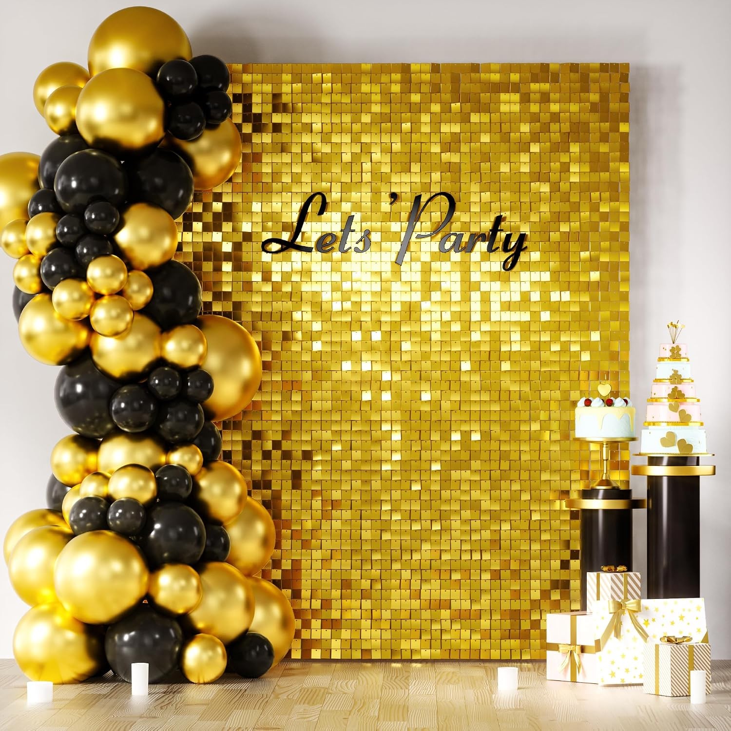 Light Gold Shimmer Wall Backdrop 24PCS Square Sequin Shimmer Backdrop Panel