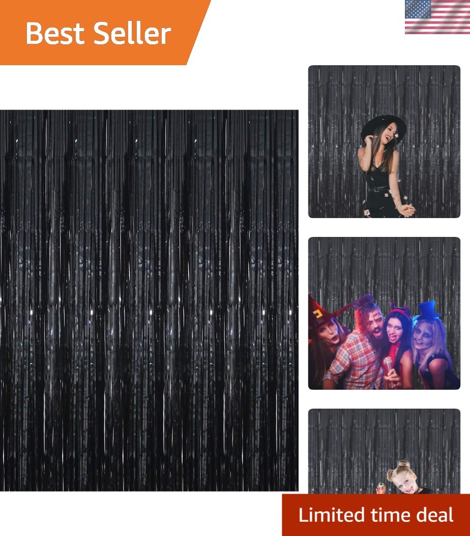Instant Party Elegance with 3.2ft x 9.8ft Black Foil Streamers – Easy Setup!