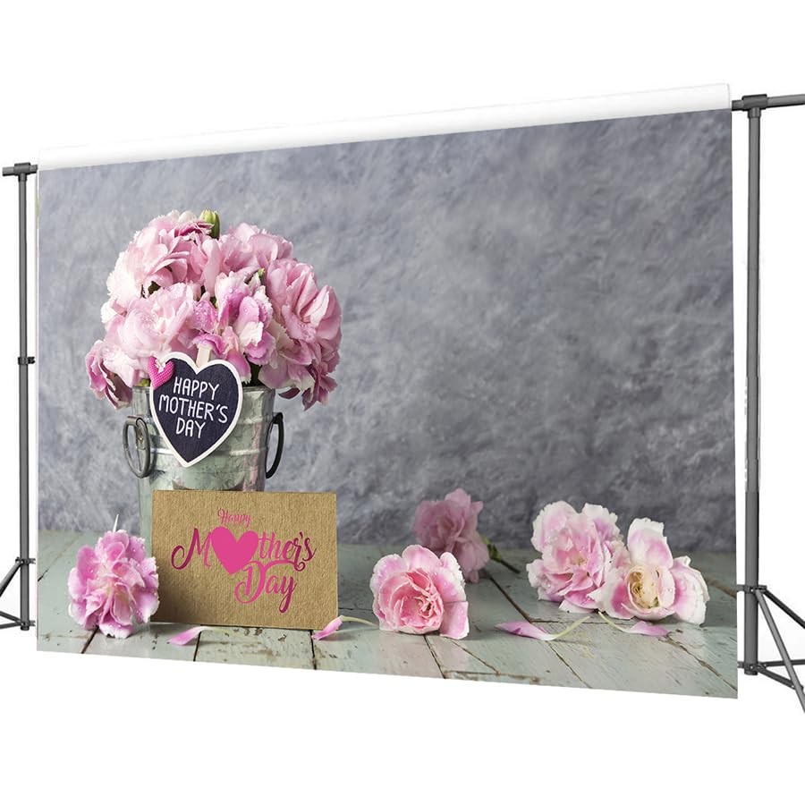 8x6ft Happy Mother’s Day Backdrops Pink Carnation Background Wood Floor Backgrou