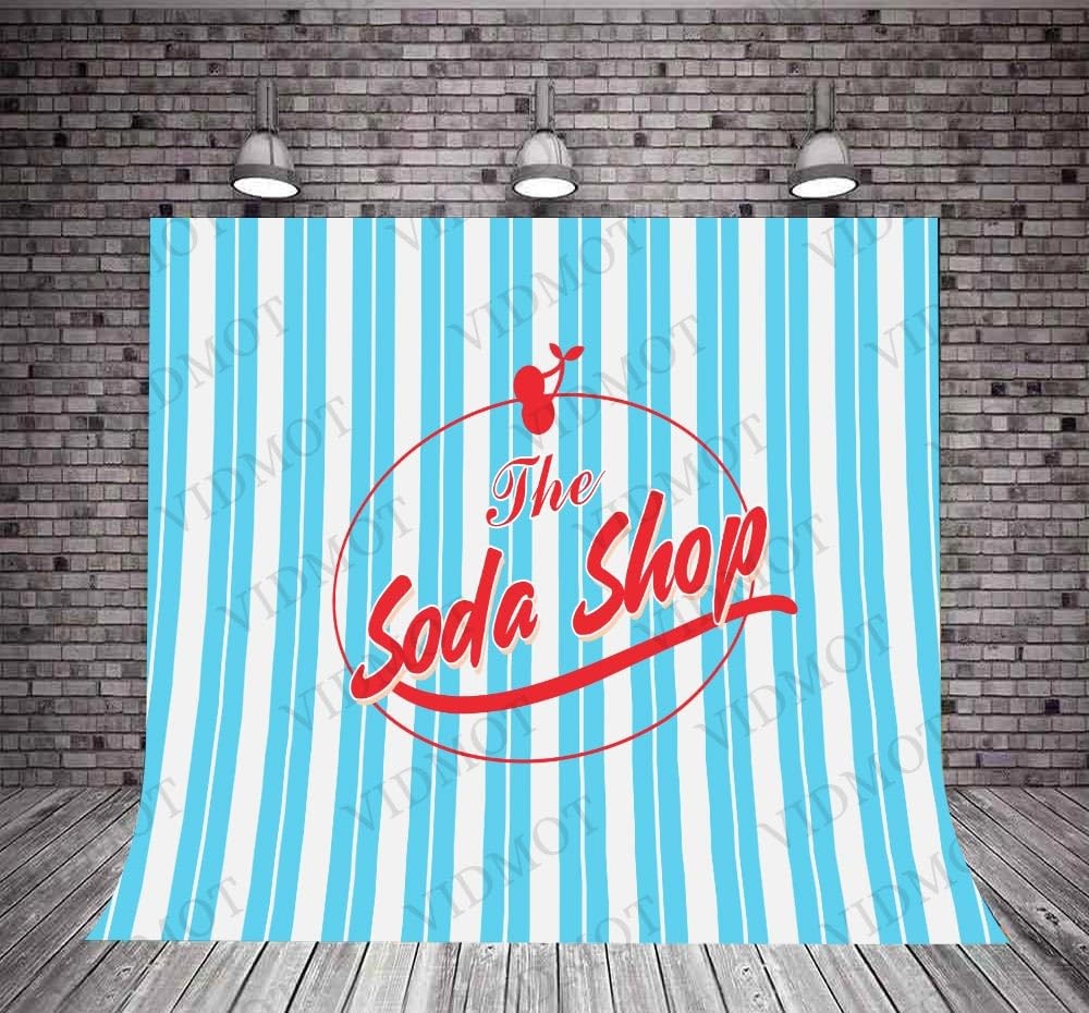 Soda Shop Backdrop 50s Party Blue White Stripes Sock Hop Photo Studio 8x8ft