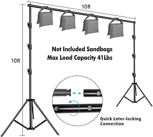 10x12ft White Cotton Muslin Backdrop with 10x10ft Stand & Support Kit for Photog